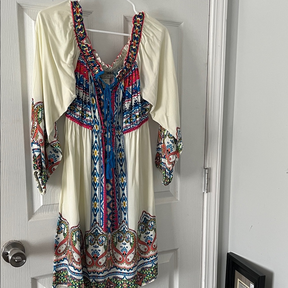 Flying Tomato Cream and Multicolor Long Sleeve Dress